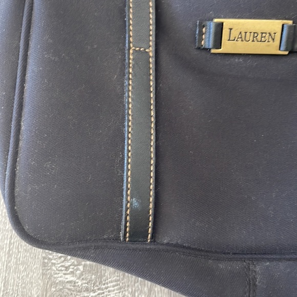 Vintage Lauren Ralph Lauren purse handbag small tote leather and fabric black - Picture 3 of 7